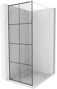 Mexen Kioto, Walk-In sprchová zástena 90 x 200 cm, 8mm sklo číre/čierny vzor, biely profil, 800-090-101-20-77