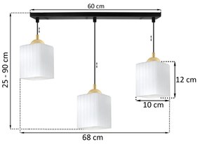 Závesné svietidlo Riffle Square, 3x biele sklenené tienidlo, b/g