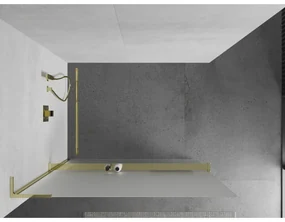 Mexen Kioto+ L, sprchová zástena Walk-In s poličkou a vešiakom 80 x 200 cm, 8mm sklo námraza, zlatý lesklý profil,800-080-123-50-30