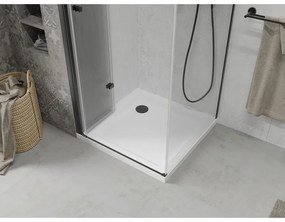 Mexen Lima, sprchový kút 90 (dvere) x 90 (stena) cm, 6mm číre sklo, čierny profil + SLIM sprchová vanička 5cm s čiernym sifónom, 856-090-090-70-00-4010B