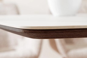 Jedálenský stôl UNIQUE 200 cm rám z tmavého orechového dreva dyhovaný keramický biely mramorový vrch