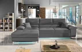 Rohová sedačka Alvin Mini LED, Dostupné poťahy: Ekokoža Soft 017 (biela) + Lux 06 + Ekokoža Soft 017 (biela), Strana: ľavá