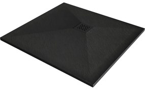 Mexen Stone+, štvorcová vanička z minerálneho kompozitu 90 x 90 cm, čierna, čierna krytka, 44709090-B