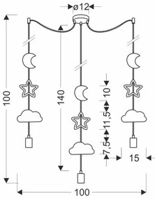 Detský luster na lanku TRIO 3xE27/20W/230V sivá/žltá/biela