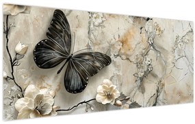 Obraz - Mramorové pozadie s motýľmi (120x50 cm)
