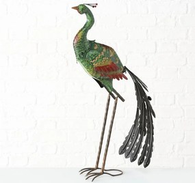 Záhradná kovová figúrka Peafowl Duo, 78 cm, zelená/modrá