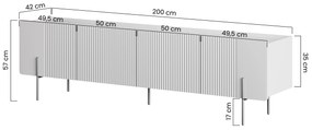 TV stolík Malmi 200 cm - čierny mat / čierna