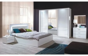 Spálňový komplet (skriňa+posteľ 160x200+2x nočný stolík), biela/vysoký biely lesk HG, ASIENA
