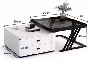 LuxuryForm DESIGN Konferenčný stolík BOLT 70 × 70 / 60 × 60 cm – biely / čierny (set 2 ks)