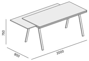 PLAN Kancelársky pracovný stôl LAYERS, výsuvná prostredná doska, 1700 mm, biela / dub prírodný