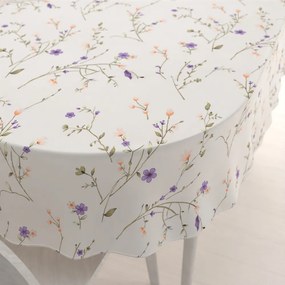 Biante Bavlnený oválny obrus Sandra SA-382 Fialové lúčne kvietky na krémovom 80x120 cm