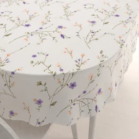 Biante Bavlnený oválny obrus Sandra SA-382 Fialové lúčne kvietky na krémovom 80x120 cm