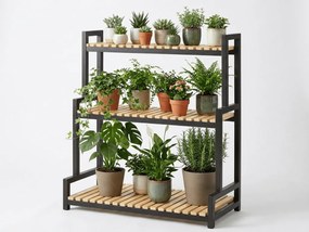 Stojan na kvety GREENY 3 police 95x80 cm, čierny / dekor dub