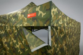 Rýchlorozkladací nožnicový stan 2x2m – oceľový, 3 bočné plachty, Maskáčová