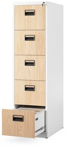 Kovová kartotéka, 5 zásuviek SARA V5, 460 x 1630 x 620 mm, Eco Design: biela/ dub sonoma