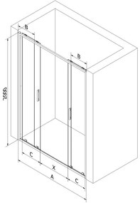 Mexen Exo, 2-krídlové posuvné 150x200 cm, 6mm číre sklo, čierny profil, 8152-150-000-70-00