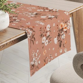 Biante Bavlnený behúň na stôl Sandra SA-738 Ruže a konvalinky na hnedoružovom 35x120 cm
