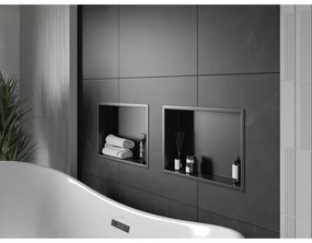 Mexen X-Wall-R, polička na zapustenie na obklad s golierom 45 x 30 cm, čierna matná, 1970453010