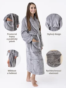 Mikroplyšový župan Mia - Laura tmavo sivá veľkosť M