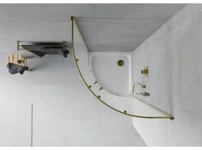 Mexen Rio, štvrťkruhový sprchovací kút s posuvnými dverami 80(dvere) x 80(dvere) x 190 cm, 6mm sklo námraza, zlatý profil + biela sprchová vanička SLIM, 863-080-080-50-30-4110G