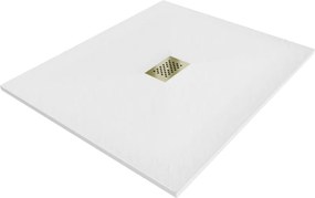 Mexen Hugo, obdĺžniková sprchová vanička SMC 130 x 100 cm, biela, zlatá krytka, 42101013-G
