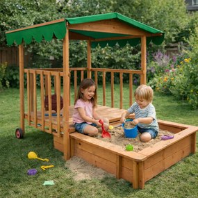 Pieskovisko s verandou HAPPY, 130x130x143cm, hnedá/zelená Jurhan