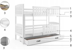 Detská poschodová posteľ KUBUS s úložným priestorom 90x200 cm - grafit Biela