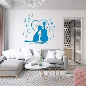 Veselá Stena Samolepka Mačička milujúca hudbu Farba: modrá, Veľkosť: 80 x 76 cm
