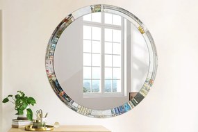 Okrúhle dekoračné zrkadlo s motívom Abstraktné okno z farebného skla fi 100 cm