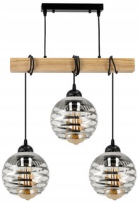 BERGE Závesné stropné svietidlo LED drevený trám 3xE27 loft sklenená guľa