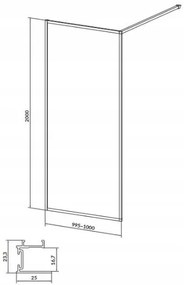 Cersanit Larga, Walk-In sprchová zástena 100x200 cm, 8mm priehľadné sklo, chrómový profil, S932-136