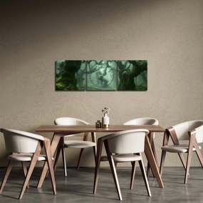 Obraz - Les prerastený machom (s hodinami) (90x30 cm)