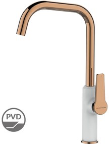 Kuchinox Alanis, vysoká drezová batéria s výtokom v tvare L, h-379, biela-ružové zlato, LAV-BQI_665D
