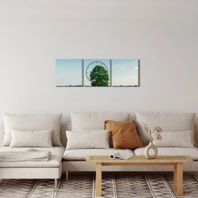 Obraz stromu uprostred lúky (s hodinami) (90x30 cm)