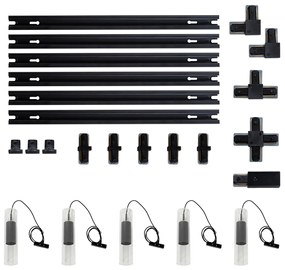 Moderný koľajnicový systém s 5 závesnými svetlami z tmavého kovu 1-fázový - Iconic Lloyd