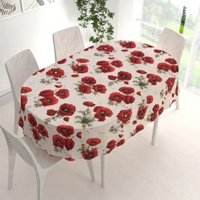 Biante Bavlnený oválny obrus Sandra SA-586 Vlčie maky na krémovom 120x200 cm