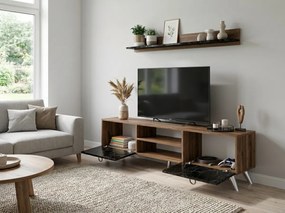 TV stolík ZEN 160 cm s nástennou poličkou, dekor orech/čierny mramor