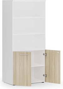 Kombinovaná kancelárska skriňa PRIMO WHITE, nízke dvere, 800 x 500 x 1781 mm, biela/dub prírodná