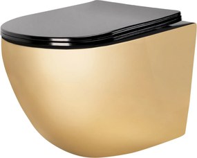 Závesná WC misa so SoftClose sedadlom REA CARLO MINI FLAT, čierna/zlatá