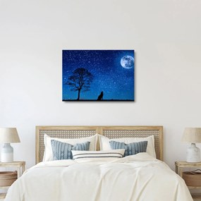 Sklenený obraz vlka vyjúci na mesiac (70x50 cm)