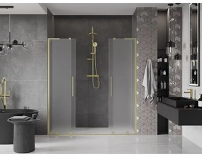 Mexen Velar L Duo, posuvné sprchové dvere do otvoru 200 cm, 8mm sklo námraza, zlatá matná, 871-200-003-32-55