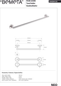 Bemeta Design NEO: Držiak uterákov, 450 mm - 104204125