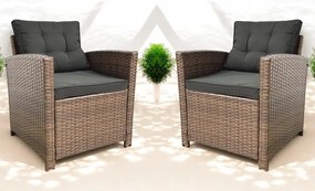 Set dvoch záhradných kresiel z technoratanu SFS020-SC - hnedé + sivé vankúše