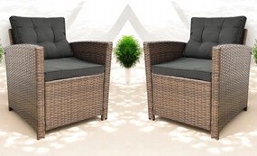 Set dvoch záhradných kresiel z technoratanu SFS020-SC - hnedé + sivé vankúše