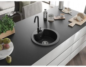 Mexen Diego, 1-komorový granitový drez 49x49 cm a kuchynská batéria Telma, čierna, 6512-77-670200-70