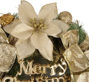 Zeleno-zlatý vianočný veniec s mašľami Merry Christmas - Ø 30*8 cm