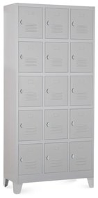 Kovová šatníková skrinka - 15 boxov, 90 x 40 x 195 cm, pevné nohy, otočný zámok, svetlo sivá - ral 7035
