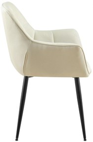 Stolička s podrúčkami Roseville - látka, nohy čierny kov - Krémová