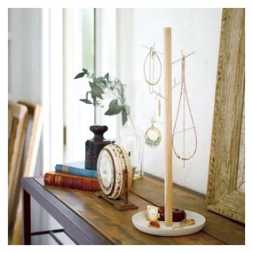 Biely stojanček na šperky s detailom z bukového dreva YAMAZAKI Tosca Branch