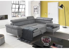 Kožená rohová sedacia súprava SALERNO II pravá, rozkladacia, šedá